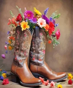 Aesthetic Flowers In Boots Art Diamond Painting