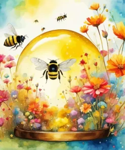 Bees And Flowers Art Diamond Painting
