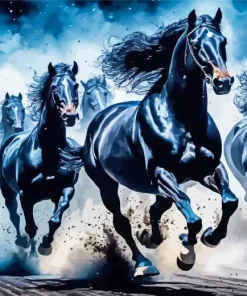 Black Friesian Horses Diamond Painting