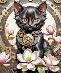 Black Steampunk Cat Diamond Painting
