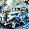 Blue Flowers And Car Diamond Painting