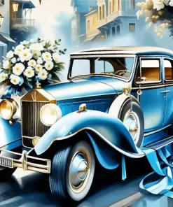 Blue Flowers And Car Diamond Painting