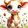 Brown And White Baby Cow Diamond Painting