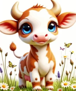 Brown And White Baby Cow Diamond Painting