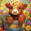 Brown Highland Calf And Flowers Diamond Painting