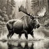Bull Moose In Water Diamond Painting