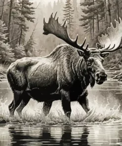 Bull Moose In Water Diamond Painting