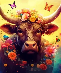 Bull With Flower Crown Diamond Painting