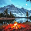 Burning Wood By The Lake Diamond Painting