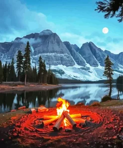 Burning Wood By The Lake Diamond Painting