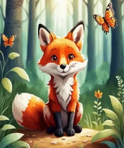 Butterflies And Fox Diamond Painting