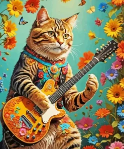 Cat Playing Guitar Art Diamond Painting