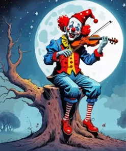 Clown Playing Violin Under The Moon Diamond Painting