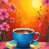 Coffee Cup And Flowers Diamond Painting