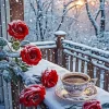 Coffee With Roses In Snow Diamond Painting