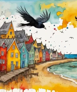 Colorful Beach Houses Art Diamond Painting