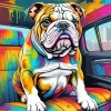 Colorful Bulldog In A Car Diamond Painting