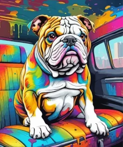 Colorful Bulldog In A Car Diamond Painting