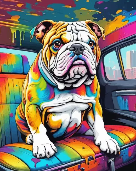colorful bulldog in a car Diamond Paints Colorful Bulldog In A Car Diamond Painting