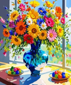 Colorful Daisies Vase Diamond Painting