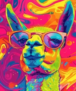 Colorful Llama Wearing Glasses Diamond Painting