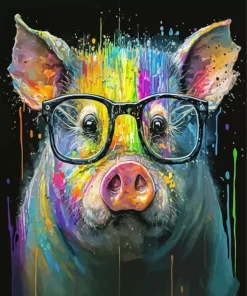 Colorful Pig Wearing Glasses Diamond Painting