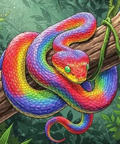 Colorful Rainbow Snake On A Branch Diamond Painting