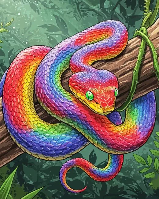 colorful rainbow snake on a branch Diamond Paints Colorful Rainbow Snake On A Branch Diamond Painting
