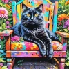 Cool Fluffy Black Cat Art Diamond Painting