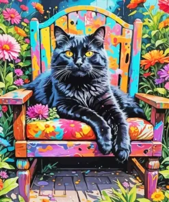 Cool Fluffy Black Cat Art Diamond Painting