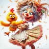 Crazy Lady And Funny Bird Diamond Painting