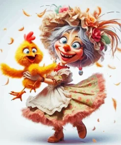 Crazy Lady And Funny Bird Diamond Painting