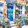 Flowers And Blue Door Diamond Painting