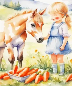 Foal And Cute Girl Diamond Painting