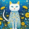 Folk Art Flower And Cat Diamond Painting