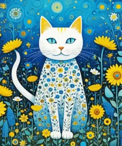 Folk Art Flower And Cat Diamond Painting