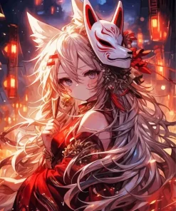 Fox Mask Anime Girl Diamond Painting