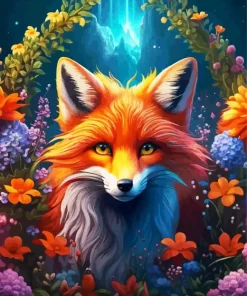 Fox With Flowers Diamond Painting