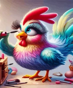 Funny Chicken Doing Make Up Diamond Painting