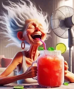 Funny Old Woman Drinking A Juice Diamond Painting