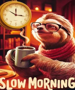 Funny Sloth And Coffee Diamond Painting