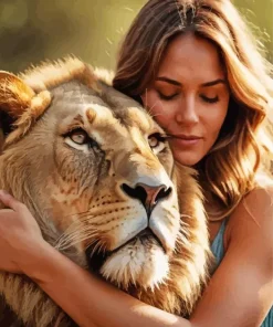 Girl Hugging Lion Diamond Painting