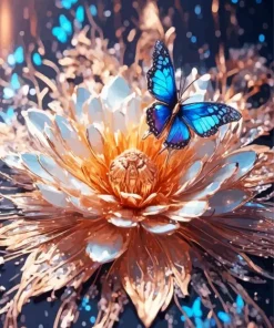 Golden Flower With Blue Butterfly Diamond Painting