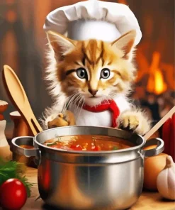Kitten Cooking Diamond Painting