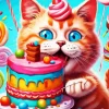 Kitten Eating Cake Diamond Painting