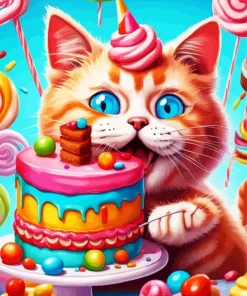 Kitten Eating Cake Diamond Painting