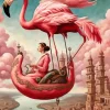 Lady Riding Flamingo Diamond Painting