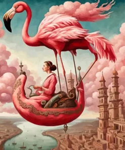Lady Riding Flamingo Diamond Painting