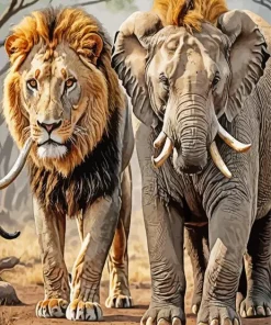 Lion And Elephant Diamond Painting