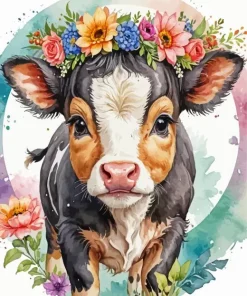 Little Cow And Flowers Diamond Painting